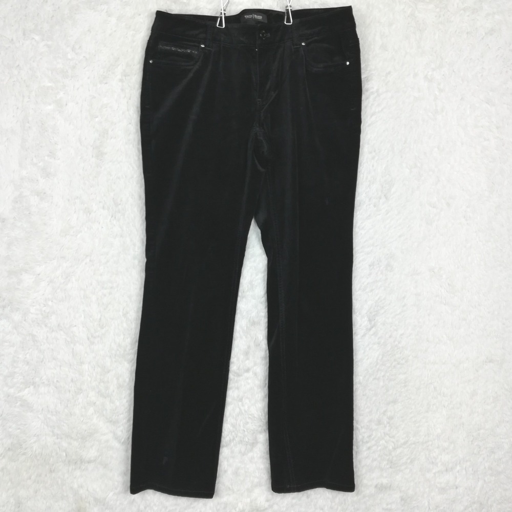 White House Black Market Womens Pants Slim Leg Black‎ Velvet Velour Low Short 8S